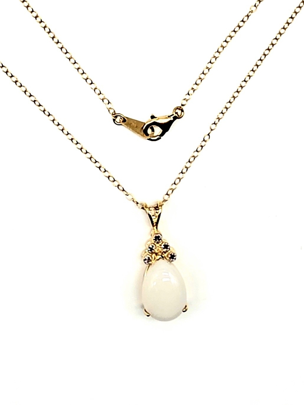 18K yellow gold plated sterling silver necklace 6 CTW oval white Opal